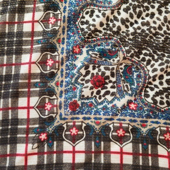 Plaid Floral Animal Print Fringe Scarf - Picture 4 of 7